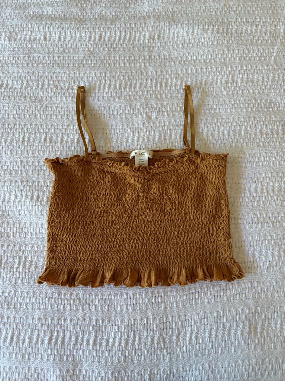 Bozzolo Smocked Ruffle Crop Tank Top